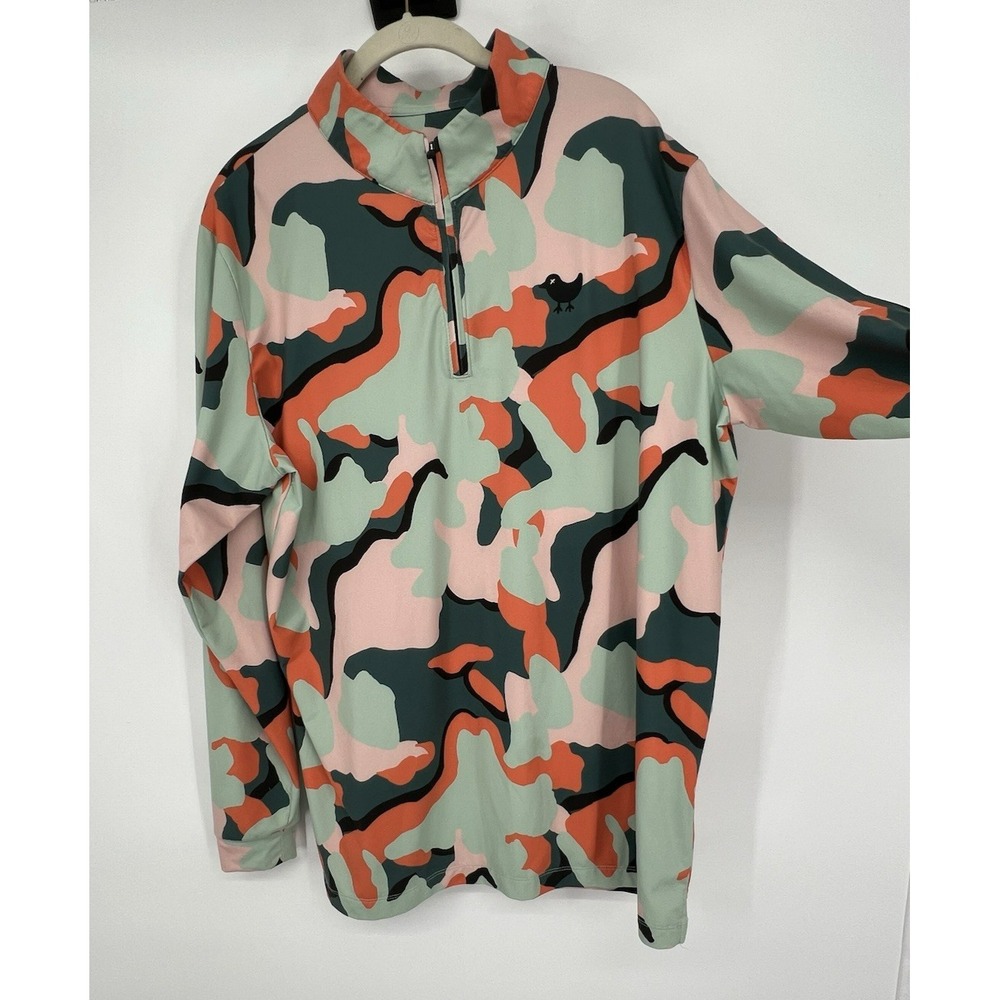 Bad Birdie Powell Pullover Golf Shirt Mens Size M Quarter Zip Camo Performance
